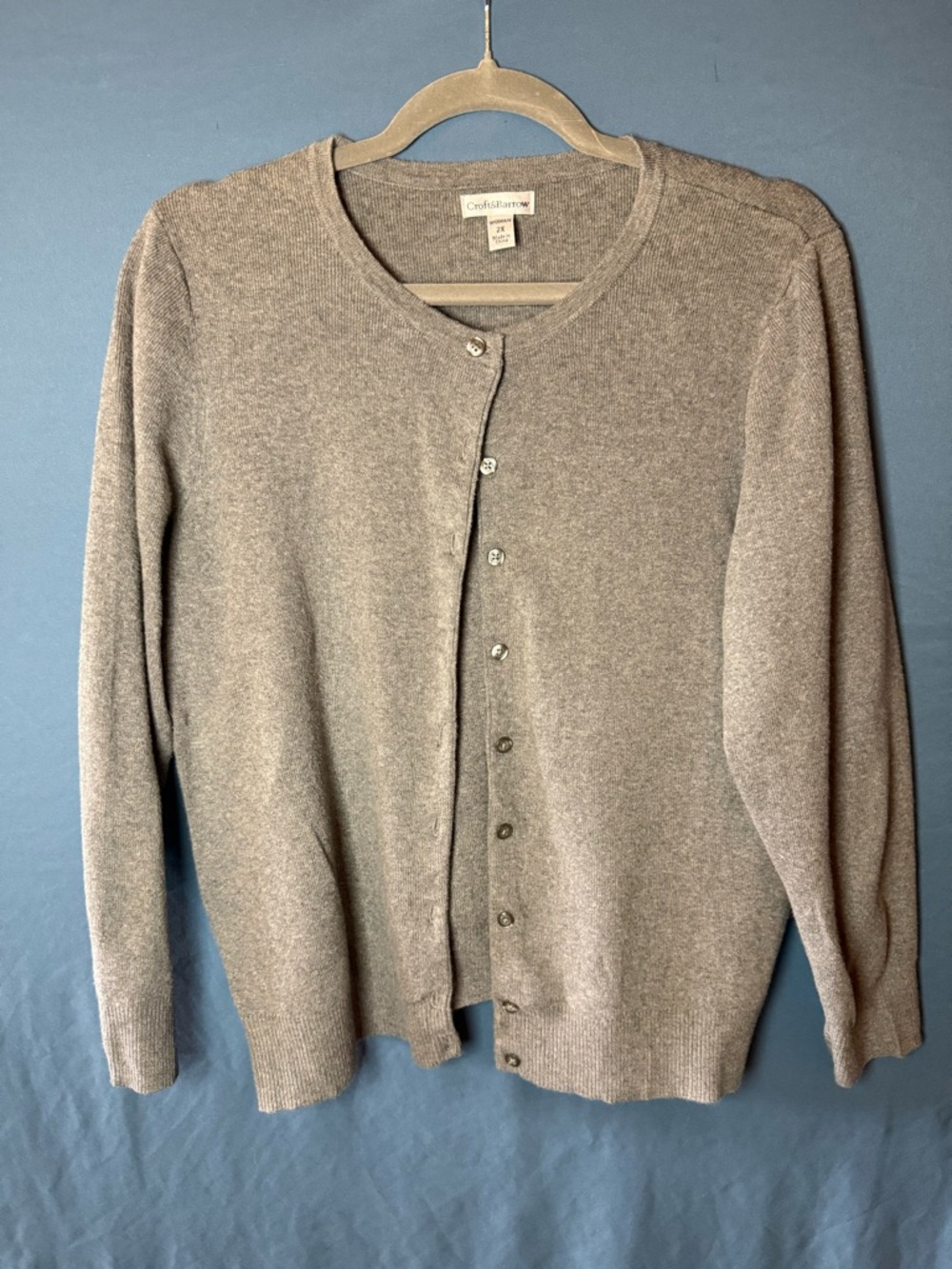 Croft & Borrow Gray Crewneck Button-Front Sweater